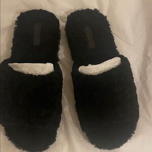 New Vince Kalina Shearling Slipper Slide Sandals Black Size 39/US 9